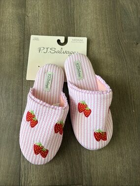 P.J. Salvage Pink Striped Strawberry Kids Slip-On Slippers